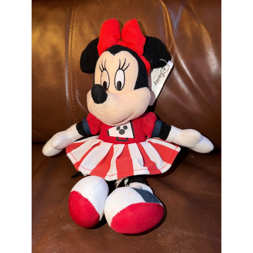 Disney Minnie Mouse Cheerleader Plush Red White Striped Skirt‎ New With Tags